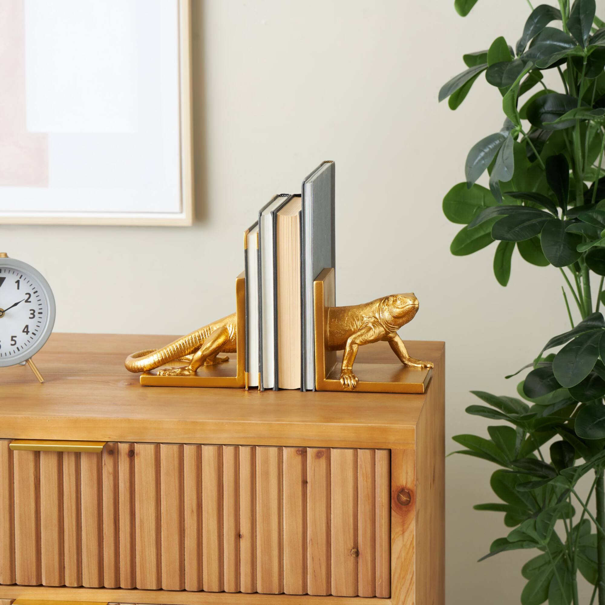 6" Gold Lizard Crawling Decorative Bookend Set